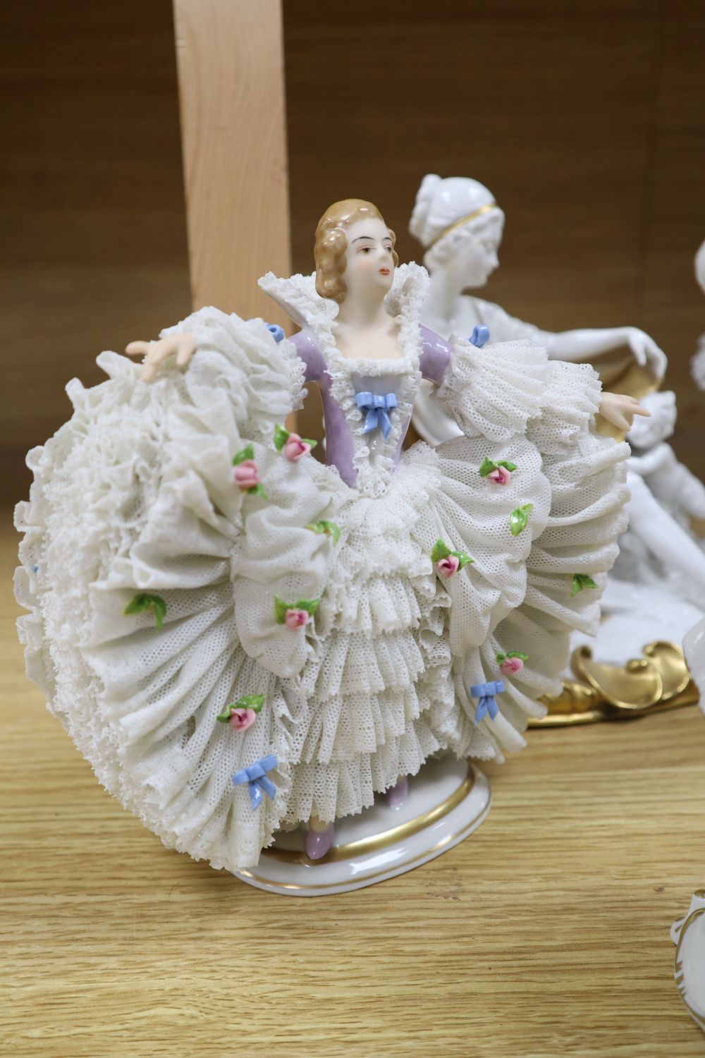 A group of six Continental porcelain figures, tallest 30cm